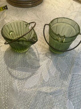 MCM Green Pressed Glass Mini Buckets - Pair ashtrays